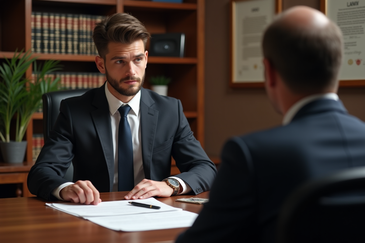Jeune avocat expliquant un document juridique à un client