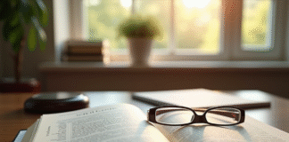 Bureau en bois avec livre de droit civil et lunettes