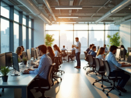 Espace de bureau moderne et lumineux avec professionnels