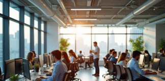 Espace de bureau moderne et lumineux avec professionnels