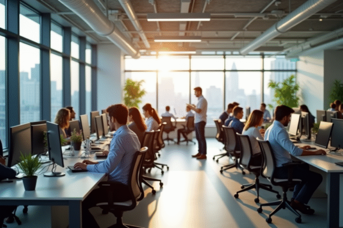 Espace de bureau moderne et lumineux avec professionnels