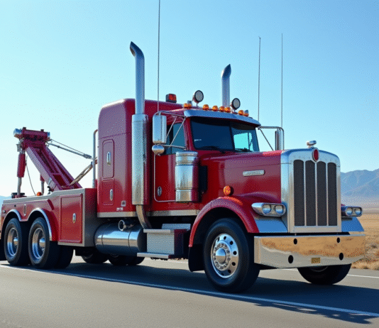 Camion de remorquage robuste en parfait etat en plein jour