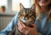 Les chats anti-allergie : mythe ou réalité ? Chat tabby à poil court caressé par une personne souriante dans un salon lumineux
