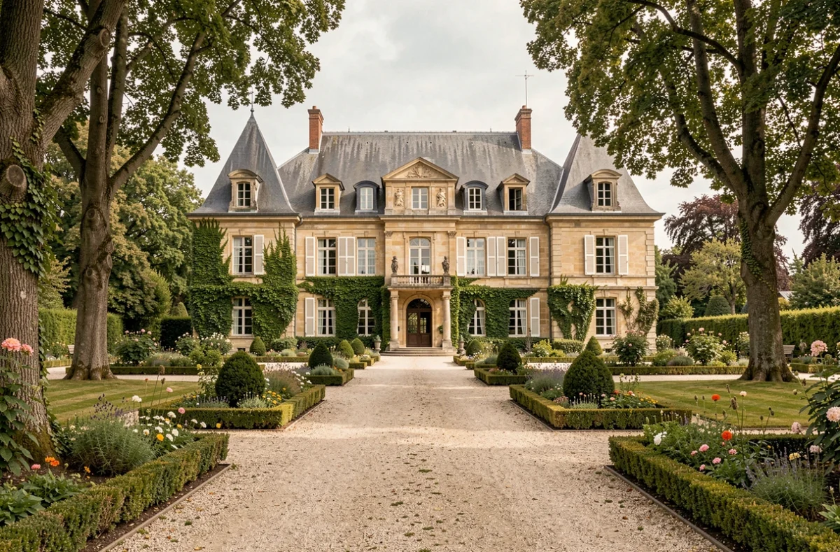 Façade historique du Château d'Avelin entourée de jardins soignés dans le Nord