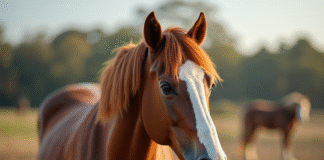 Cheval debout en extérieur avec imperfections naturelles