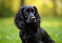Cocker spaniel noir aux yeux brillants en extérieur
