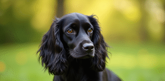 Cocker spaniel noir aux yeux brillants en extérieur