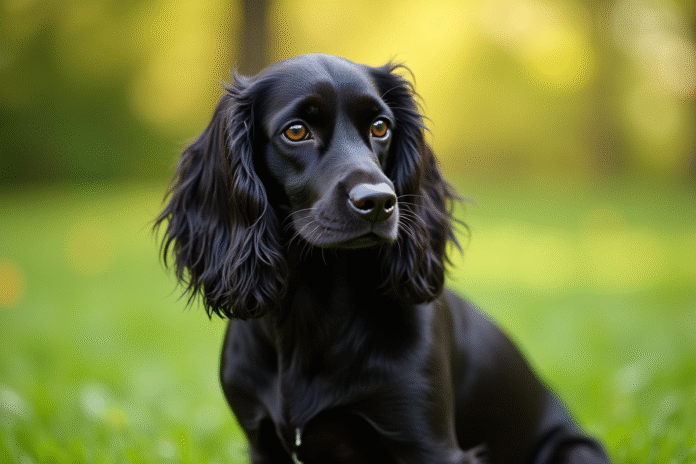 Cocker spaniel noir aux yeux brillants en extérieur