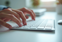 Clavier moderne sur bureau blanc avec touche verticale
