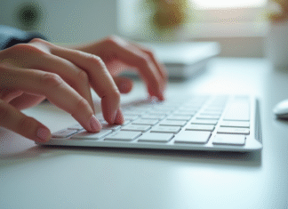 La barre verticale sur un clavier : usages et astuces Clavier moderne sur bureau blanc avec touche verticale