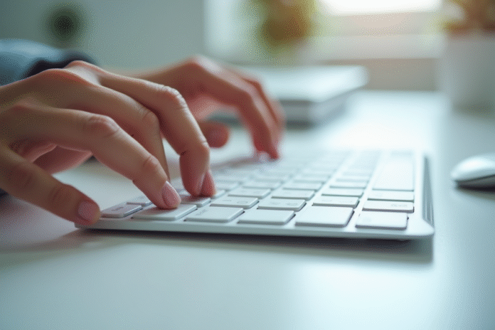 Clavier moderne sur bureau blanc avec touche verticale