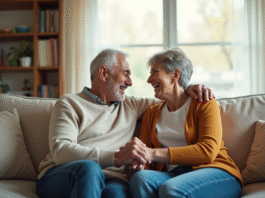 Témoignages de couples après 29 ans de mariage Couple d'âge moyen riant dans un salon lumineux