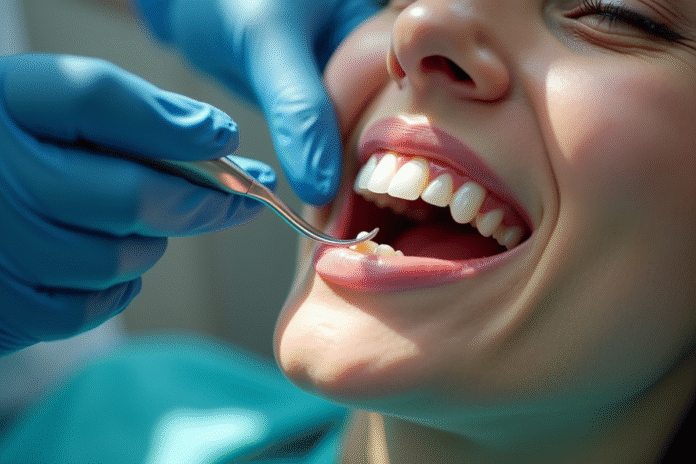 Dents en gros plan lors du nettoyage par un dentiste