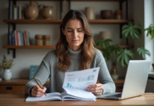 Séparation : astuces pour gérer ses finances après Femme en intérieur triant ses documents financiers