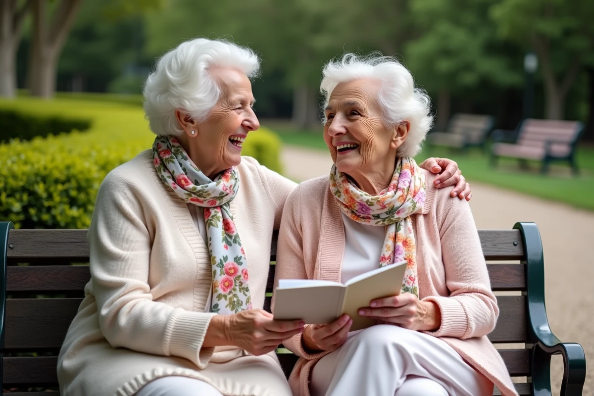 Deux femmes âgées échangeant des cartes d anniversaire dans un parc