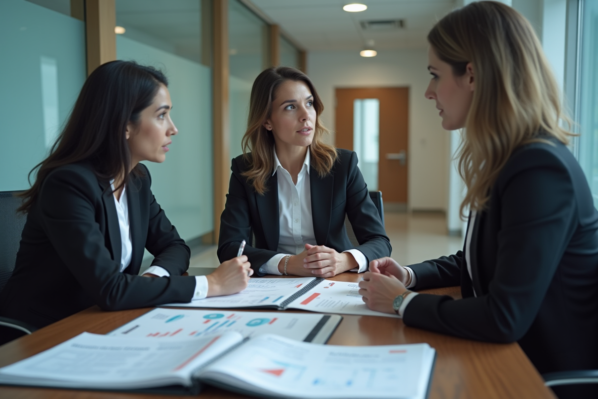 Groupe de professionnels discutant autour d