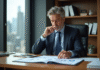 Homme d'affaires analysant des graphiques financiers dans un bureau moderne