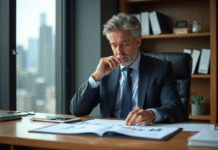 Homme d'affaires analysant des graphiques financiers dans un bureau moderne