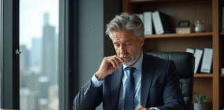 Homme d'affaires analysant des graphiques financiers dans un bureau moderne