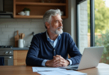 Homme d'âge moyen réfléchissant à ses finances à la maison