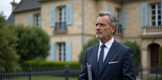 Droit de propriété : valeur juridique et implications en France Homme français en costume navy devant maison traditionnelle