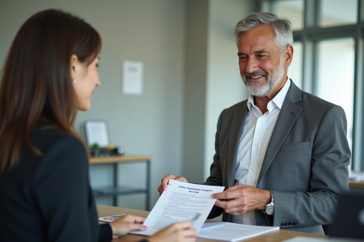 Homme remettant une lettre de recours au guichet d