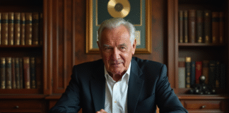 Homme âgé en costume comptant des pièces anciennes