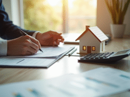 Professionnel examinant documents d'investissement immobilier