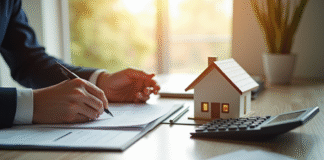 Professionnel examinant documents d'investissement immobilier