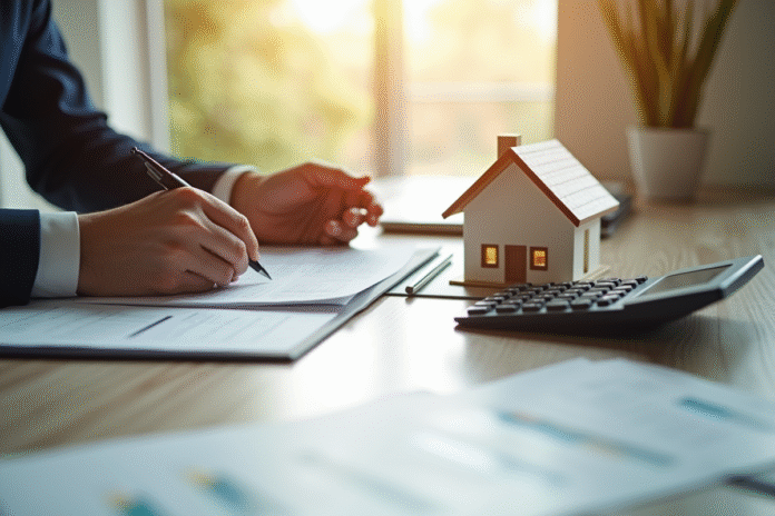 Professionnel examinant documents d'investissement immobilier