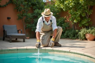 Homme d'âge moyen arrosant un jardin provençal