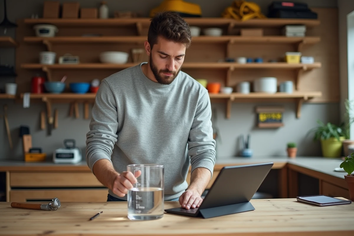 Jeune homme mesurant de l