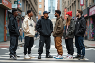 Groupe de jeunes adultes en streetwear dans la ville