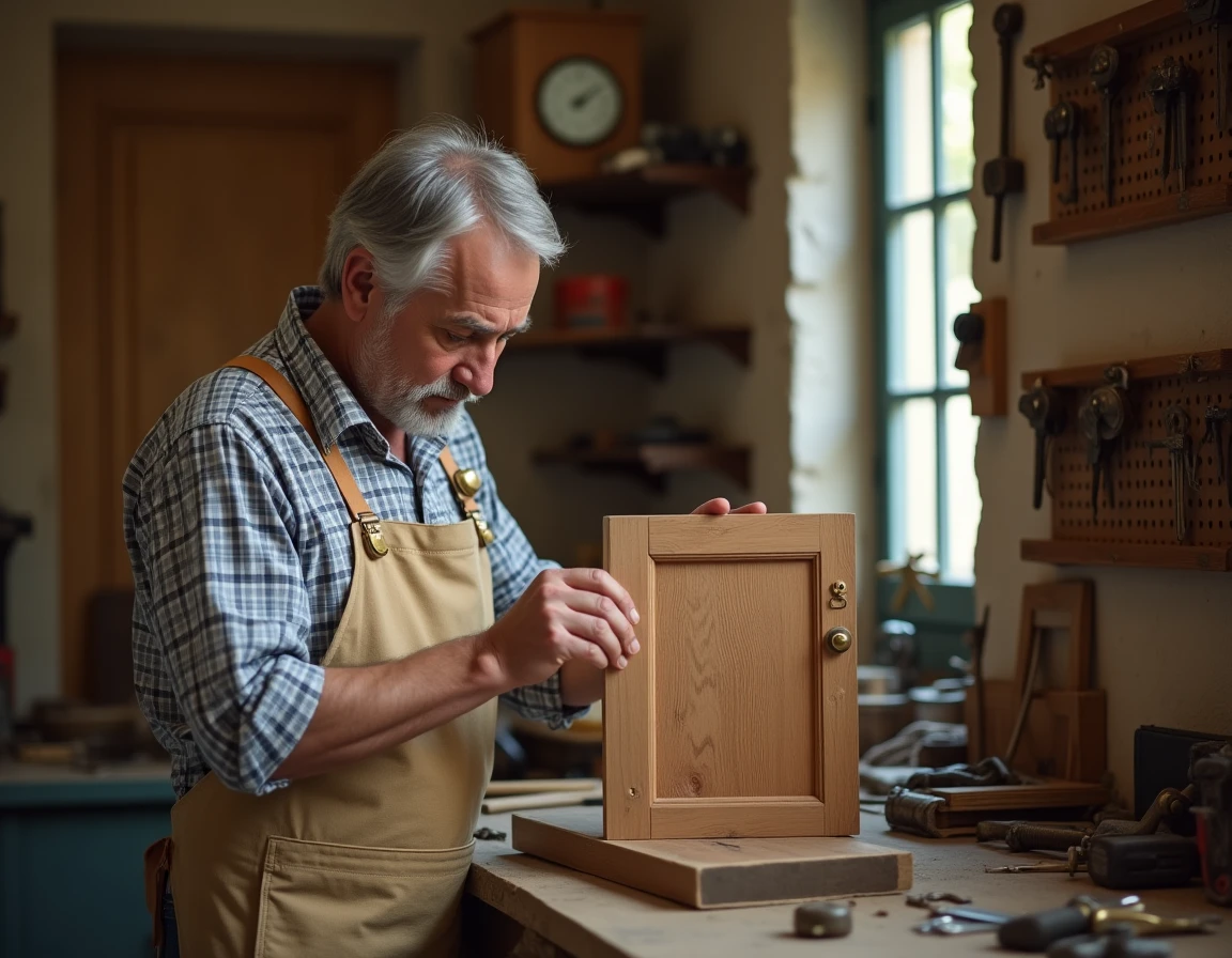Serrurier traditionnel La Clef d'Or travaillant sur une serrure ancienne dans son atelier à Dijon