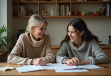 Aider financièrement ses enfants : conseils pratiques et astuces efficaces Mère et fille souriantes lisant des documents dans la cuisine chaleureuse