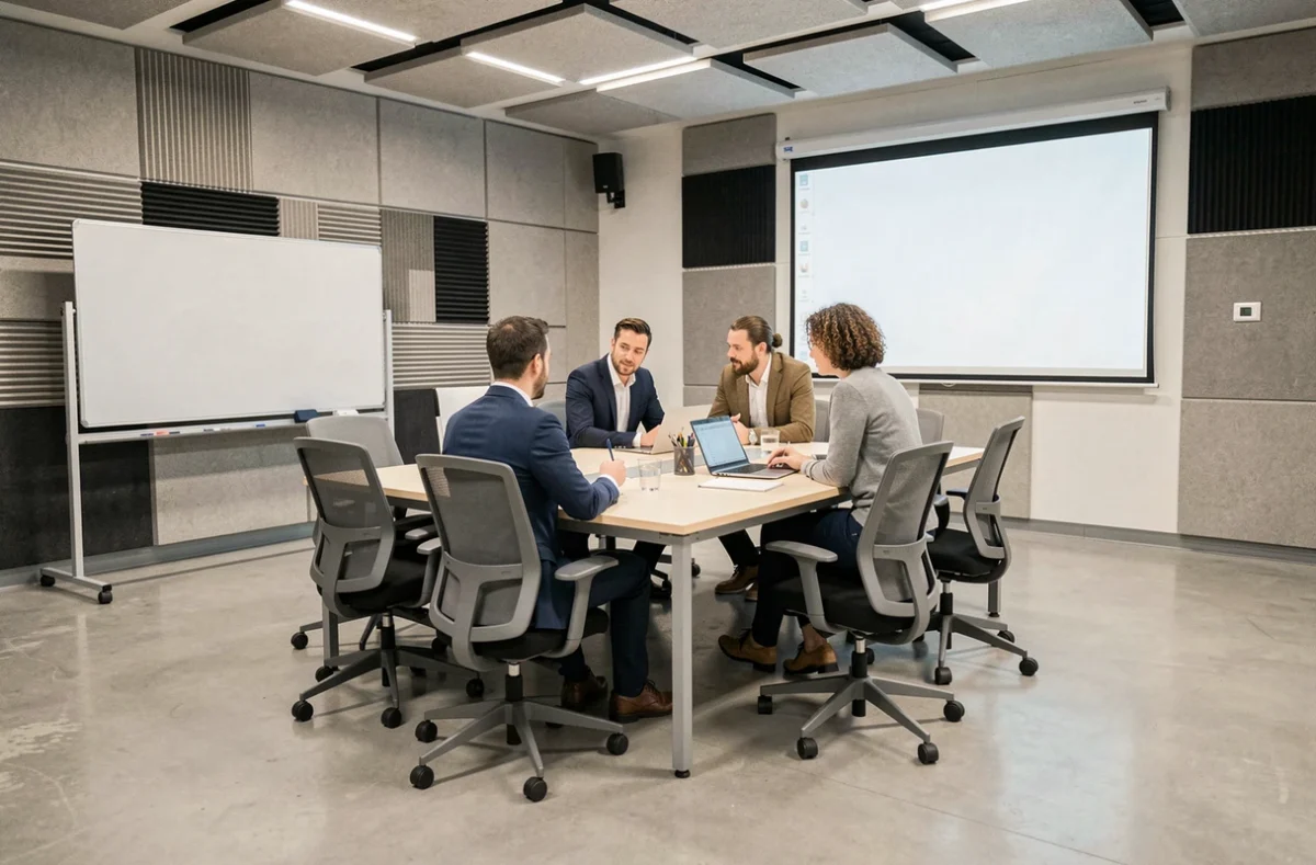 Espace de séminaire professionnel moderne de Mutations Consultants avec tables modulables et participants en réunion collaborative
