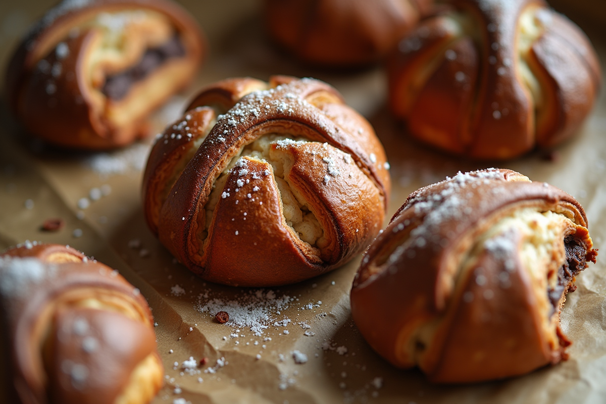Gros plan sur pains au chocolat avec imperfections
