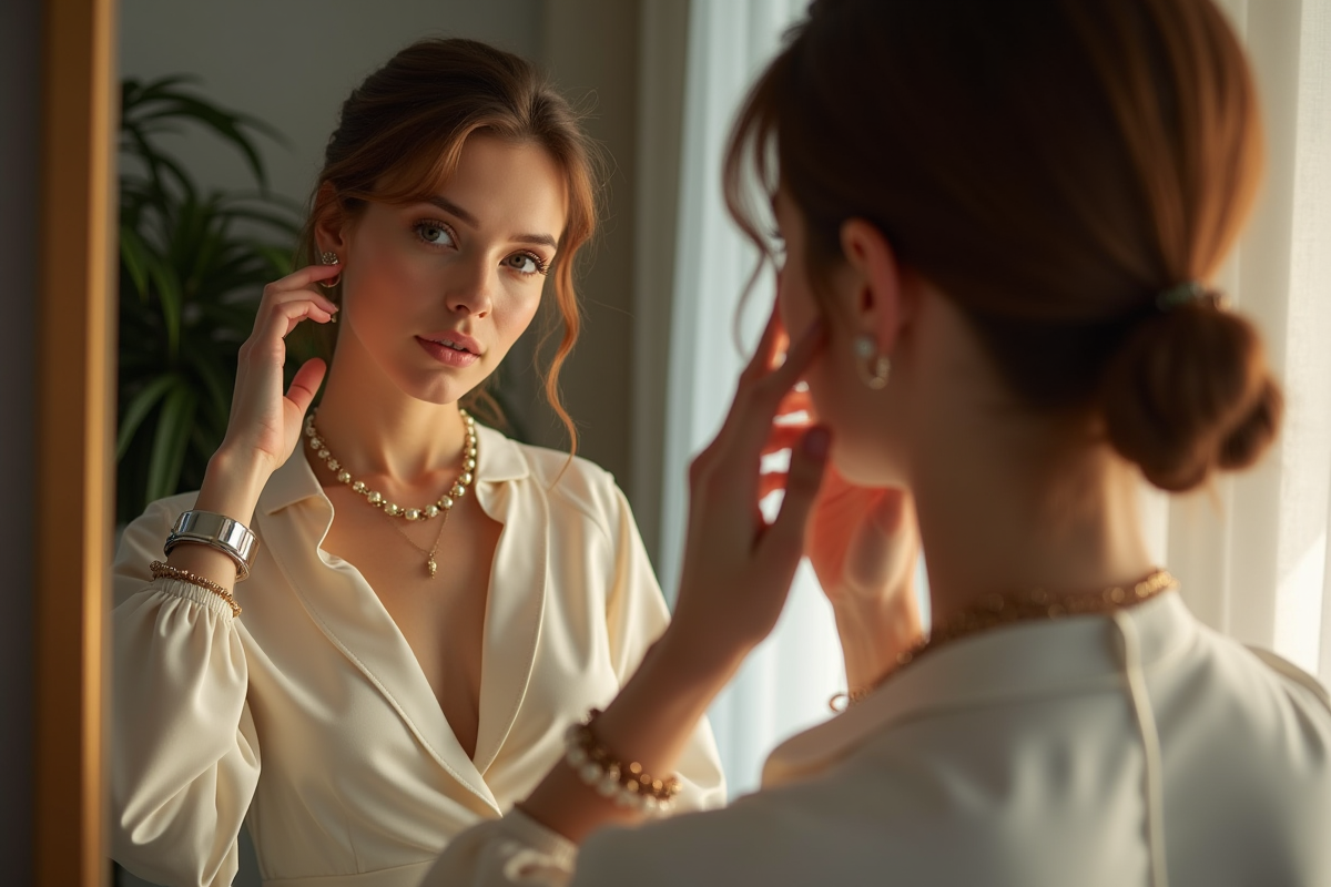 Personne ajustant ses vêtements dans un miroir moderne