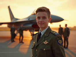 Jeune pilote de la Royal Air Force au lever du soleil
