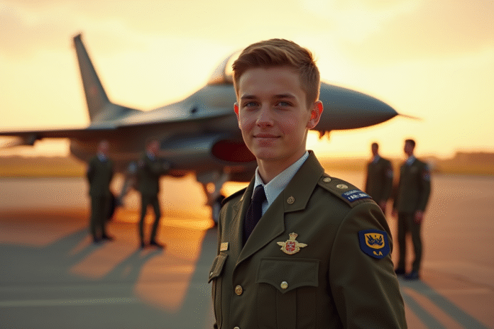 Jeune pilote de la Royal Air Force au lever du soleil