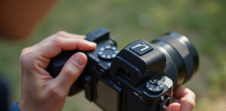 Personne ajustant les reglages d'un appareil photo moderne