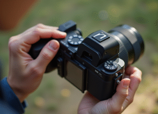 Personne ajustant les reglages d'un appareil photo moderne