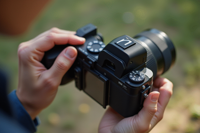 Personne ajustant les reglages d'un appareil photo moderne