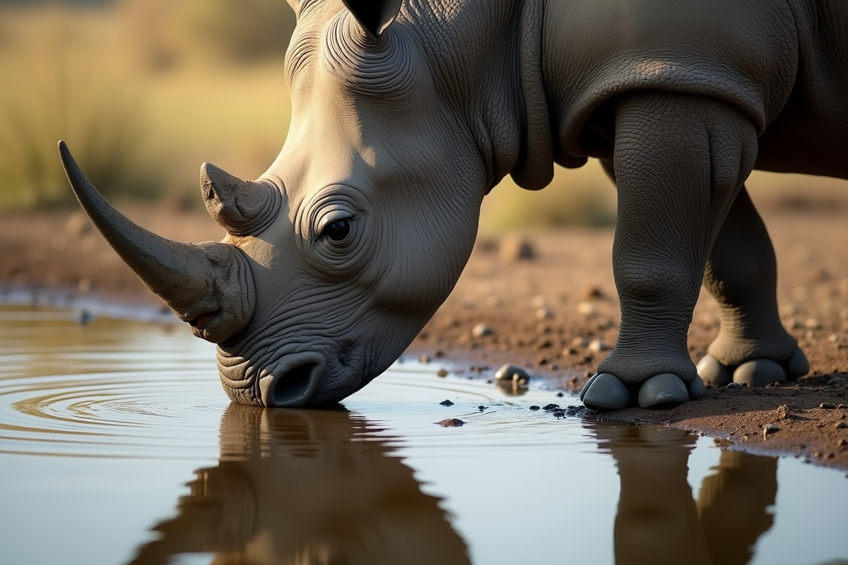 Rhinoceros buvant à un point d