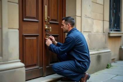Serrurier professionnel en intervention d'urgence devant une porte en Côte-d'Or