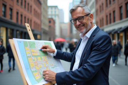 Urbaniste en extérieur avec carte de zonage