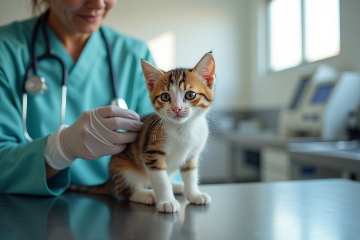 Vétérinaire examinant un chaton dans une clinique moderne